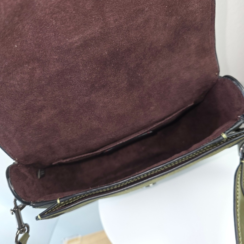 Coach Georgie Saddle Crossbody Bag Olive Green Suede Leather - Picture 10 of 13